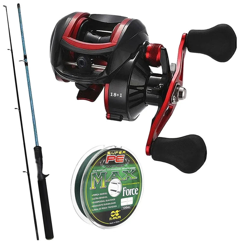Kit Pesca Completo: Carretilha 19 Rolamentos + Vara + Linha e Isca