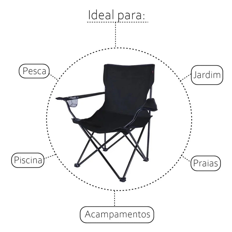 Cadeira Portátil Dobrável com Porta-Copo para Camping e Pesca
