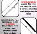Kit de Pesca Vara Fibra de Vidro Maciça + Molinete e Drag